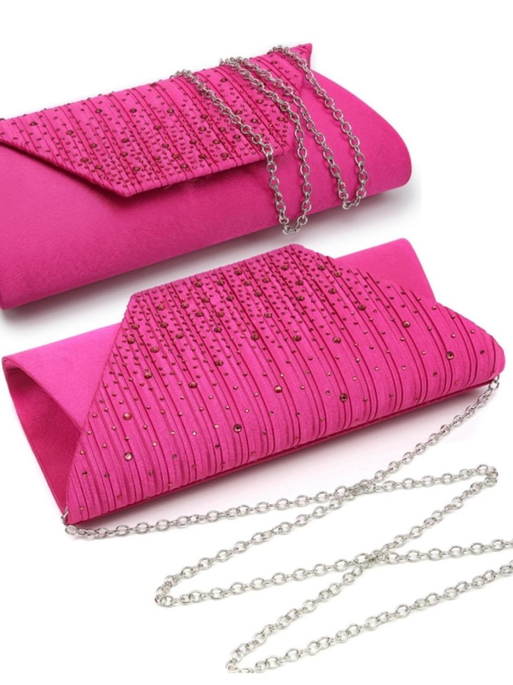Pink Embellished Envelope Clutch with Chain